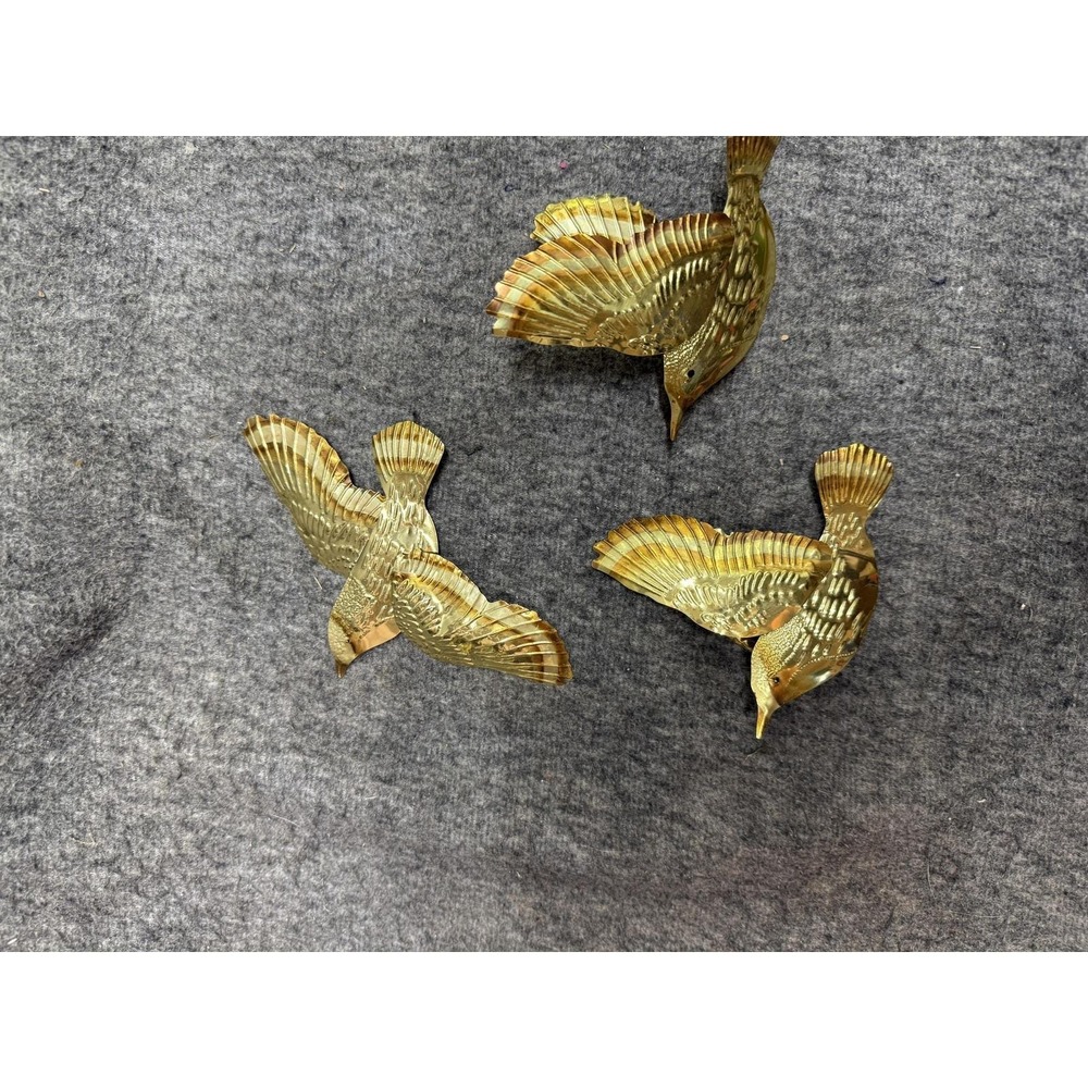 Set‎ of 3 Brass Flying Birds Wall Decor Metal Sculptures Swallow Trio Embossed - Picture 2 of 7